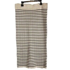Marled Sweater Pencil Skirt Oatmeal Black Stripe Large Midi Soft NWT classic fun